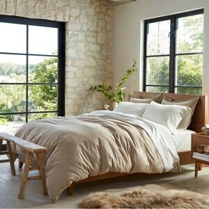 Coyuchi Renewed Cloud Brushed Organic Flannel Duvet Cover, King (color: Khaki)